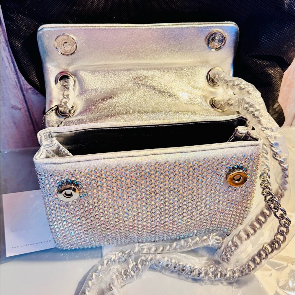 Kurt Geiger Silver Brixton Crossbody shoulder Bag Iridescent + dust-bag NWT - Picture 8 of 17